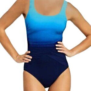 Lands' End SlenderSuit Tummy Control Wrap One Piece Swimsuit Ombre Size 10